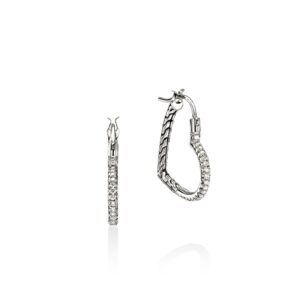 JH Essential Heart Hoop Earrings, Sterling Silver, Diamonds, 21MM