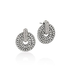 Icon Link Earrings, Sterling Silver, Diamonds, 22MM