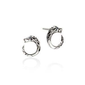 Naga Earrings, Sterling Silver, Blue Sapphires