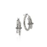 Spear Hoop Earrings, Sterling Silver, Black Sapphire, 22.5MM