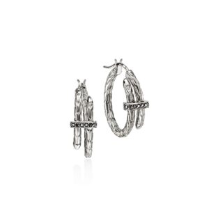 Spear Hoop Earrings, Sterling Silver, Black Sapphire, 22.5MM