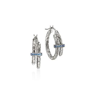 Spear Hoop Earrings, Sterling Silver, Blue Sapphire, 22.5MM