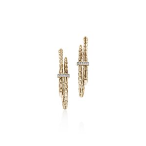 Spear Hoop Earring, Gold, Diamonds, 40MM