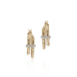 Spear Hoop Earring, Gold, Diamonds, 22.5MM