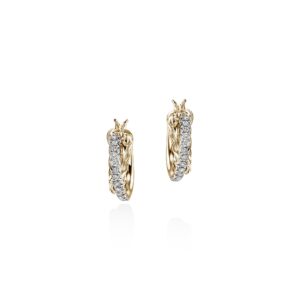 JH Essential Pavé Crossover Hoop Earring, Gold, Diamonds, 15MM