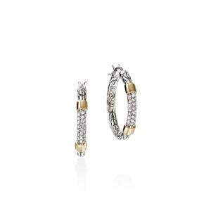 JH Essential Pave Hoop Earrings, Gold, Sterling Silver, Diamonds, 23MM