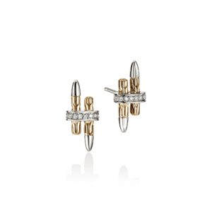 Spear Stud Earrings, Gold, Sterling Silver, Diamonds