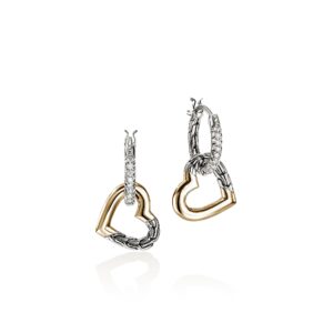 JH Essential Heart Drop Earrings, Gold, Sterling Silver, Diamonds