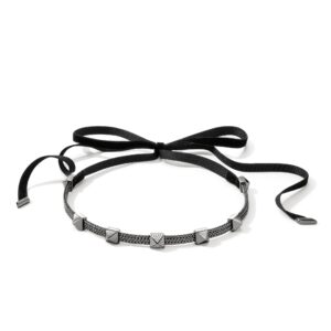 Icon Stud Choker, Dark Silver, Diamonds, Velvet Ribbon