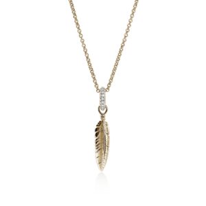 Feather Talisman Necklace, Gold, Diamonds