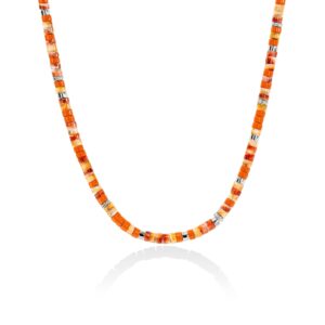 Heishi Necklace, Sterling Silver, Spiny Oyster, 4MM