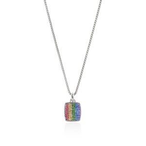 Rainbow Tag Necklace, Sterling Silver, Gemstones