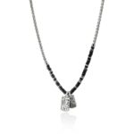 Heishi Tag Necklace, Sterling Silver, Hardstones