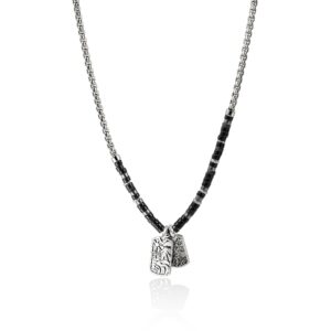 Heishi Tag Necklace, Sterling Silver, Hardstones