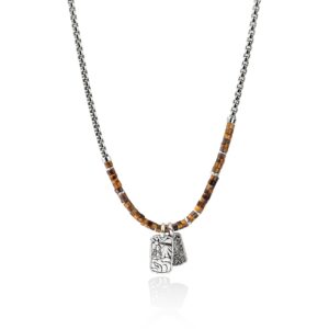 Heishi Tag Necklace, Sterling Silver, Hardstones