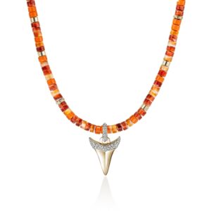 Sharktooth Heishi Necklace, Gold, Hardstones, Enamel, Diamonds