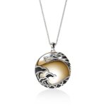 Naga Pendant Necklace, Gold, Sterling Silver, Diamonds, 50MM