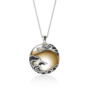 Naga Pendant Necklace, Gold, Sterling Silver, Diamonds, 50MM