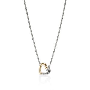 JH Essential Heart Link Necklace, Sterling Silver, Gold, Diamonds, 1.5MM