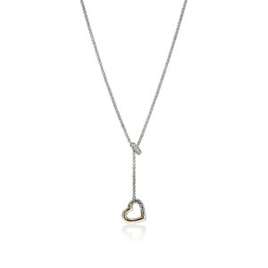 JH Essential Heart Lariat Necklace, Sterling Silver, Gold, Diamonds, 1.5MM