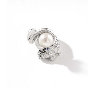 Naga Ring, Sterling Silver, Diamonds, Pearl