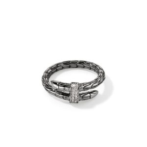 Spear Ring, Dark Silver, Diamonds