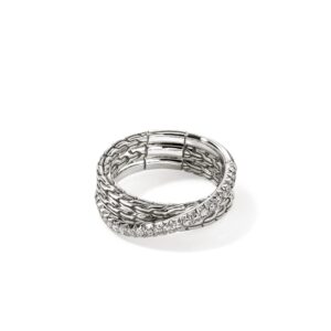 JH Essential Pavé Crossover Ring, Sterling Silver, Diamonds