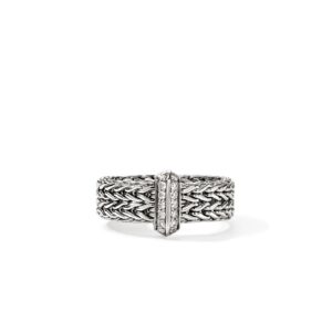Icon Link Bar Ring, Sterling Silver, Diamonds, 6MM