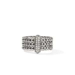 Icon Link Bar Ring, Sterling Silver, Diamonds, 9MM