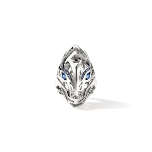 Naga Saddle Ring, Sterling Silver, Blue Sapphires