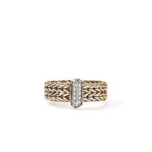 Icon Link Bar Ring, Gold, Diamonds, 6MM