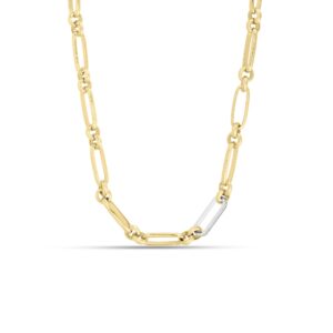 18K Default Title Designer Gold Mixed And Diamond Link Chain Necklace