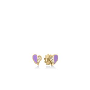 18K Yellow Gold Amorino Diamond And Enamel Heart Stud Earrings