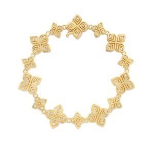18K Yellow Gold Arabesque Alternating Diamond Flower Bracelet