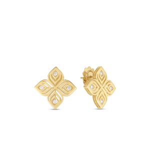 18K Yellow Gold Arabesque Diamond Flower Earrings