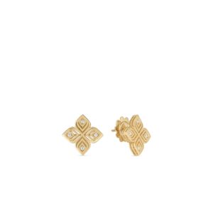 18K Yellow Gold Arabesque Diamond Flower Earrings