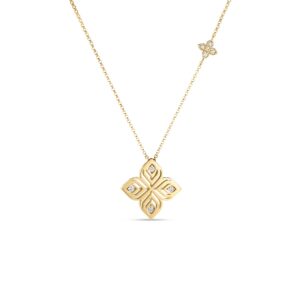 18K Yellow Gold Arabesque Diamond Flower Necklace