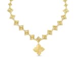 18K Yellow Gold Arabesque Diamond Flower Chain Necklace