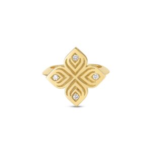 18K Yellow Gold Arabesque Diamond Flower Ring