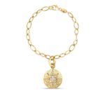 18K Yellow Gold Arabesque Diamond Flower Medallion Bracelet