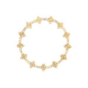 18K Yellow Gold Arabesque Alternating Diamond And Flower Bracelet