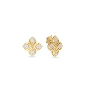 18K Yellow Gold Arabesque Pavé Diamond Flower Earrings