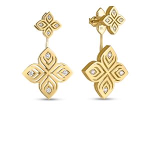 18K Yellow Gold Arabesque Convertible Diamond Flower Drop Earrings