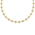 18K Yellow Gold Arabesque Alternating Diamond And Flower Necklace