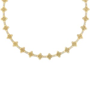 18K Yellow Gold Arabesque Alternating Diamond And Flower Necklace