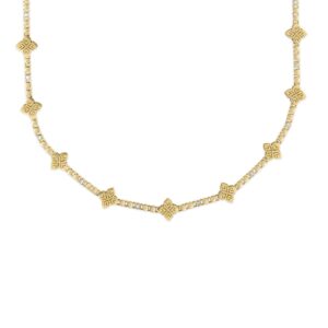 18K Yellow Gold Arabesque Alternating Diamond And Flower Long Necklace