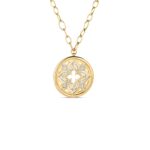 18K Yellow Gold Arabesque Diamond Flower Medallion Long Necklace