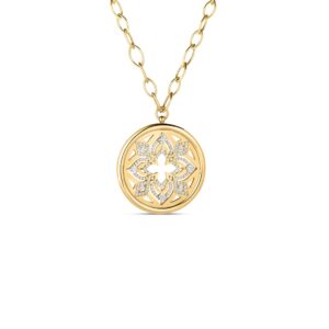 18K Yellow Gold Arabesque Diamond Flower Medallion Long Necklace