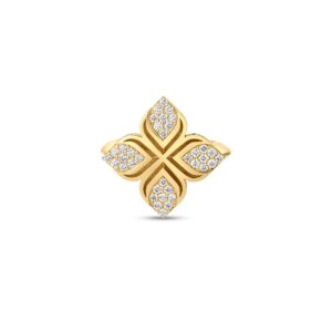 18K Yellow Gold Arabesque Pavé Diamond Flower Ring