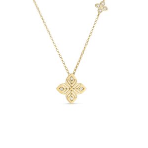 18K Yellow Gold Arabesque Diamond Flower Necklace